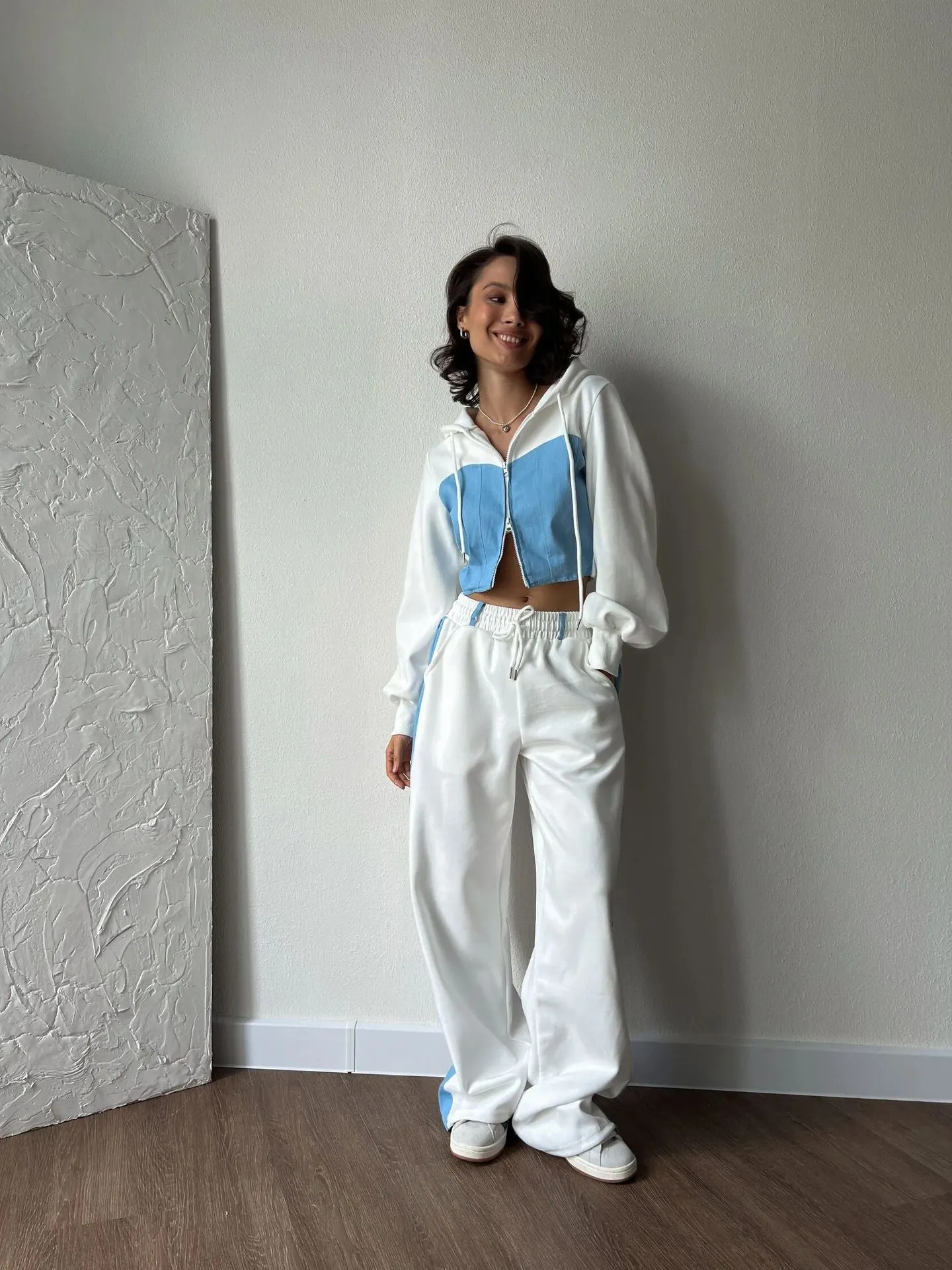 LBL Two-color Stitching Hooded Zipper Pants Suit