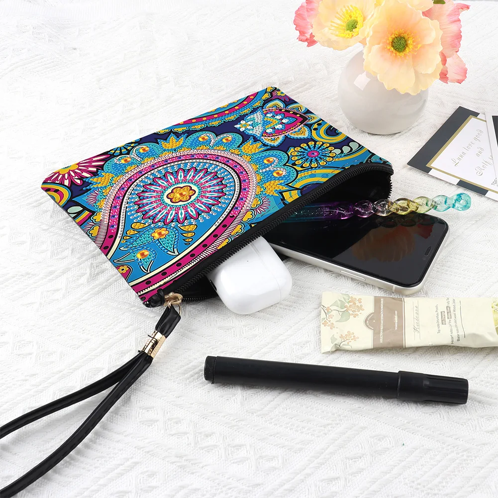 DIY Mandala PU Partial Special Shaped Diamond Painting Wallet Makeup Bag