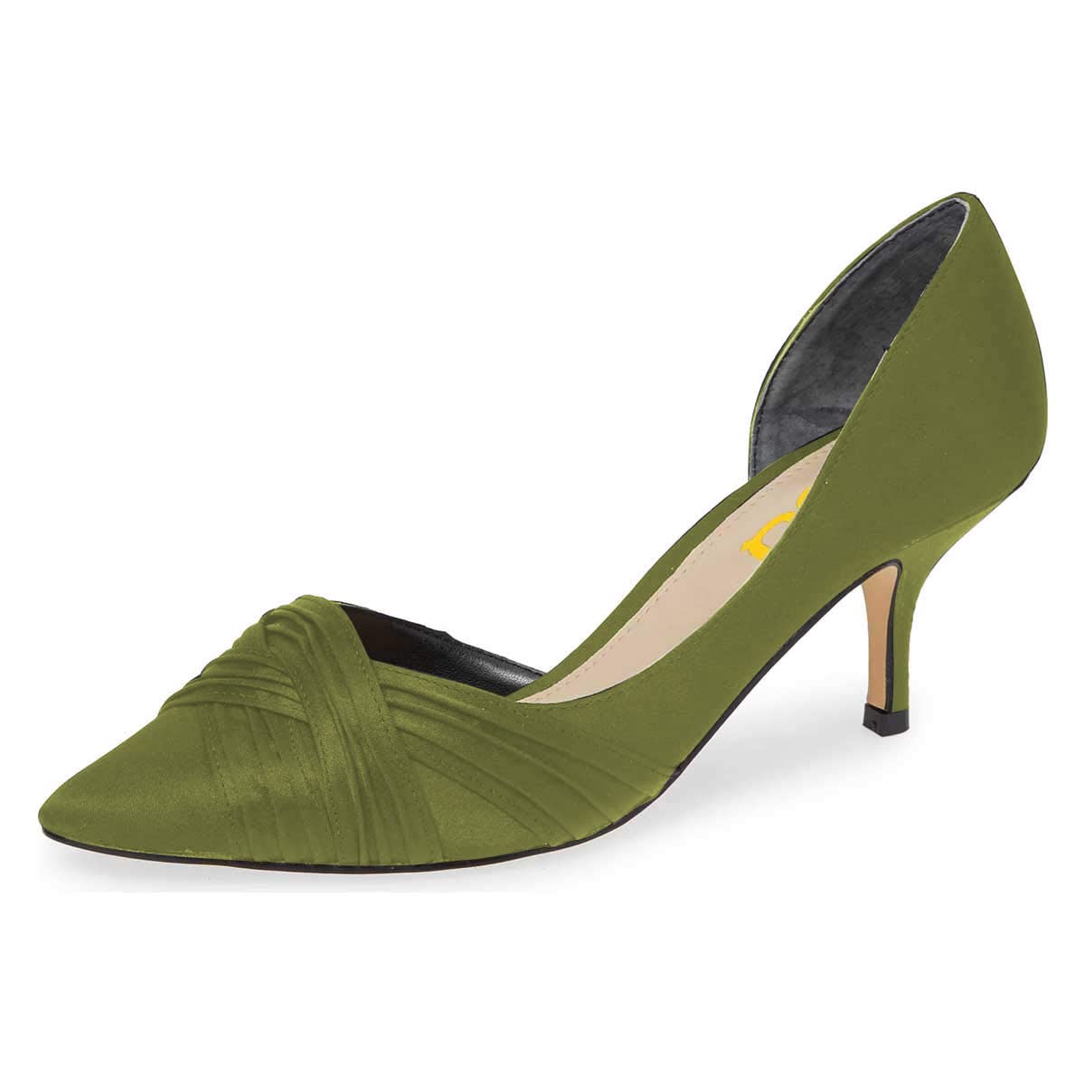 Green Satin Pointed Toe Kitten Heel Slip-On Pumps Nicepairs