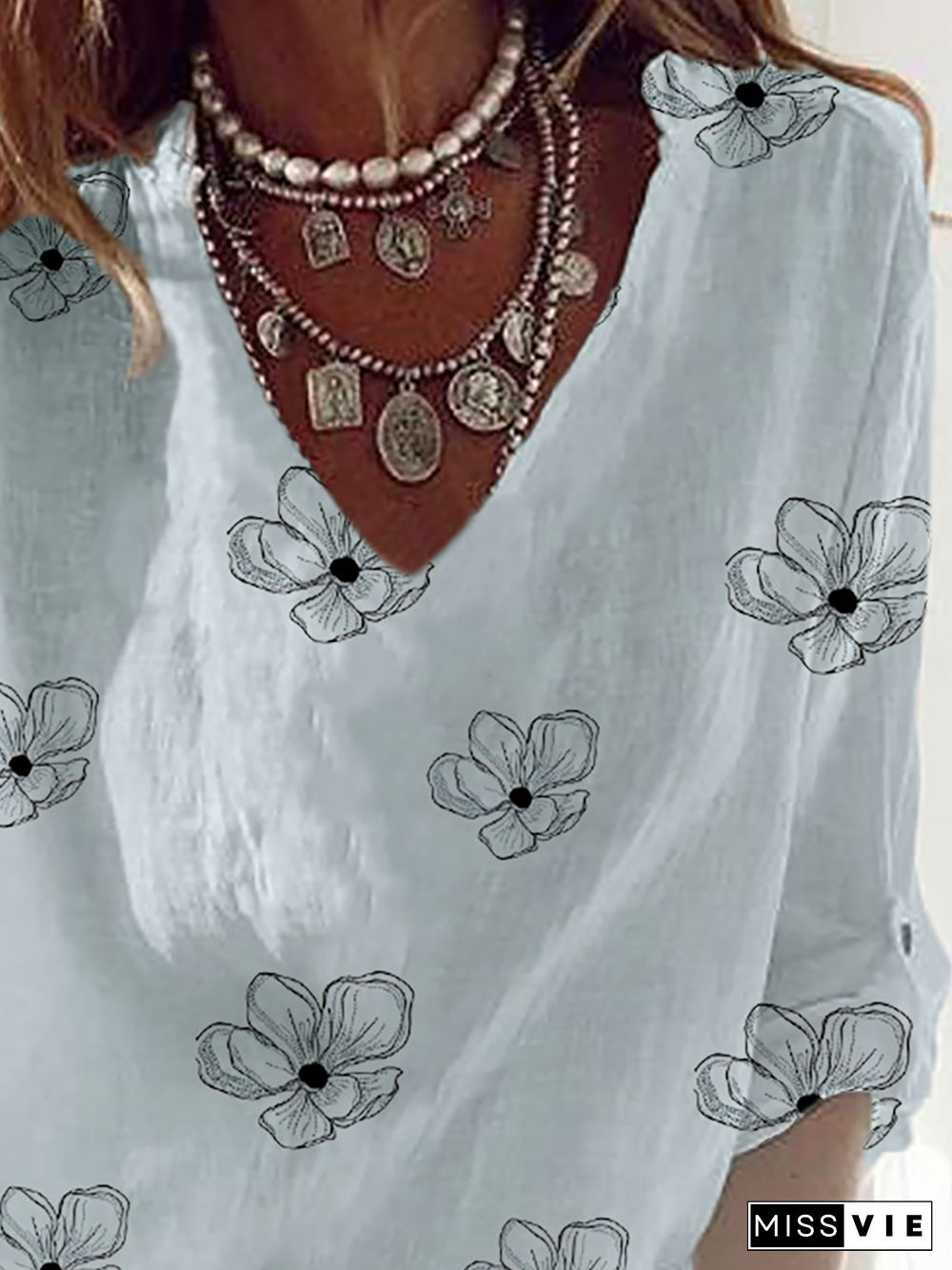 Plus size Boho Floral V Neck Blouse