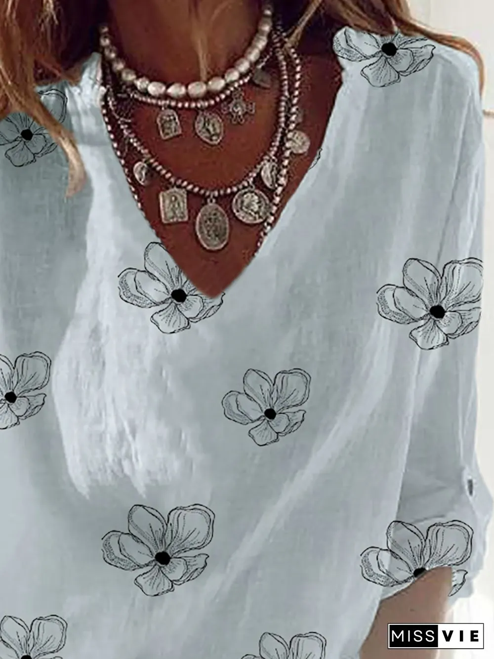 Plus size Boho Floral V Neck Blouse