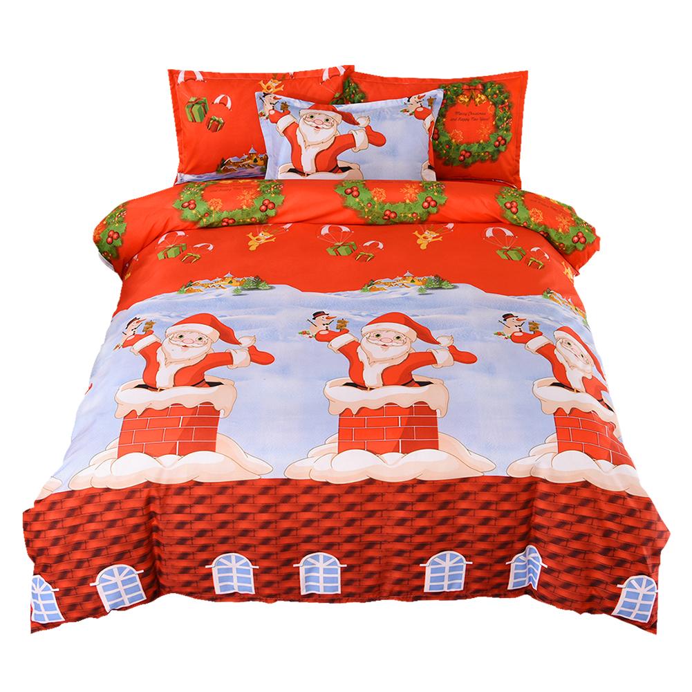 

4pcs/set Santa Claus Printing Duvet Cover Bed Sheet Pillowcase (Full Size, 501 Original