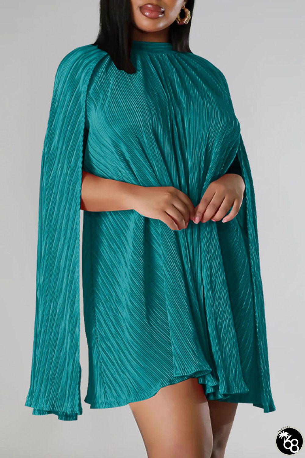 Green Street Solid Patchwork Fold Half A Turtleneck A Line Dresses | 168DEAL