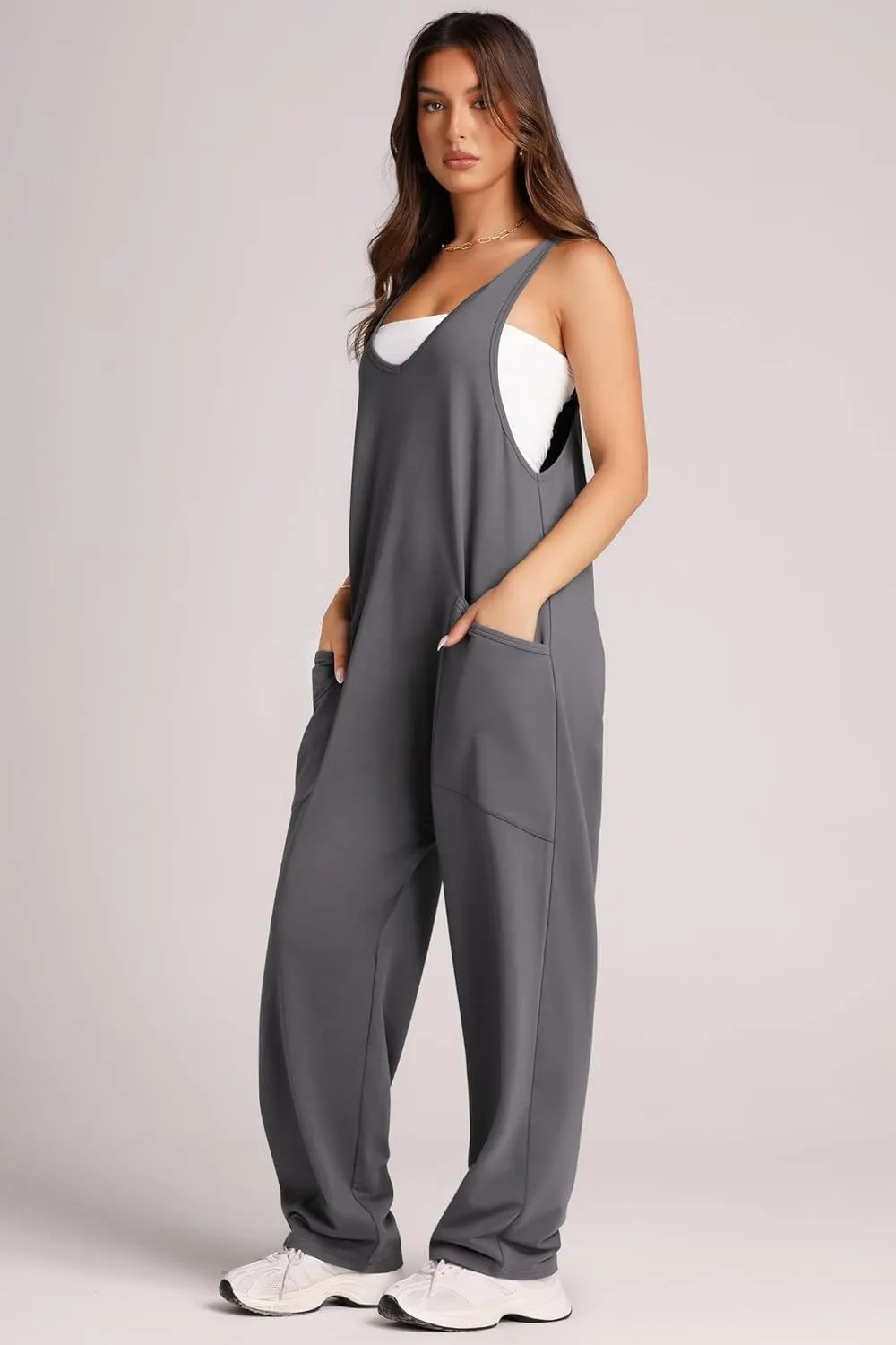 Women's Summer Casual Pocket Knitted One-piece Trousers Jumpsuits