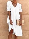 Solid Color Half Sleeves Midi Dress