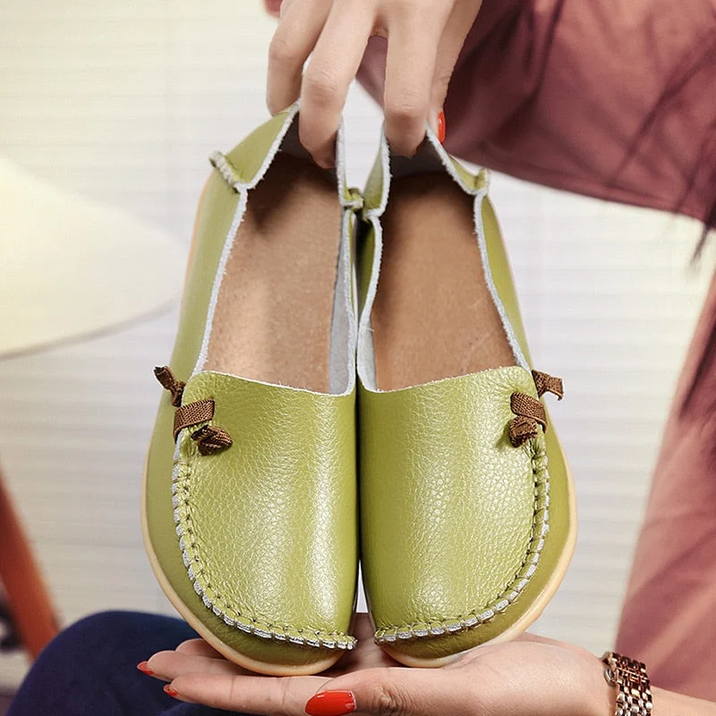 Women's Leather Shoes Flat Bottom Ladies Casual Mom Shoes Soft Loafers Women's Shallow Summer Comfort Flats Nursing Shoes Female