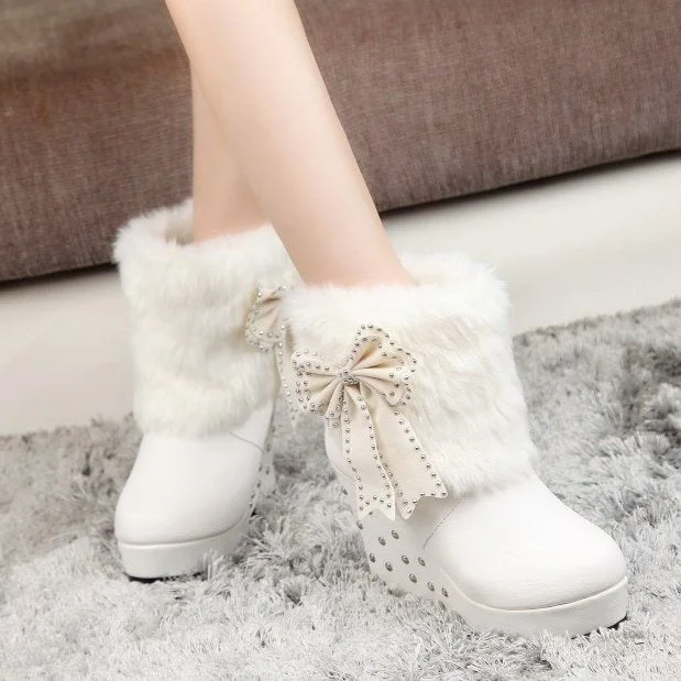 2020 Wedge Women Boots Beaded Winter Women Shoes Platform Warm Fur Shoes Woman Ankle White Snow Boots WBS4015