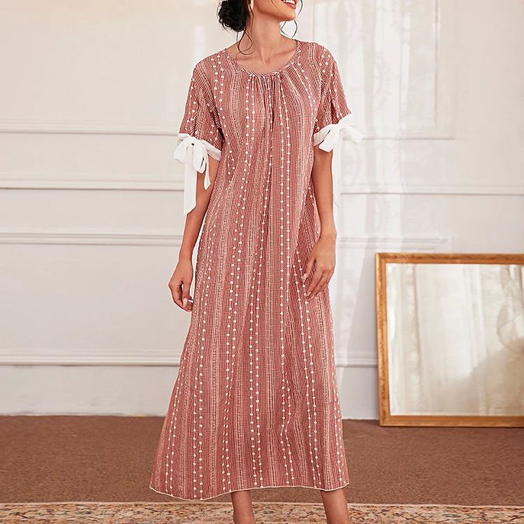 Cotton-Blend Loose Striped Maixi Dress