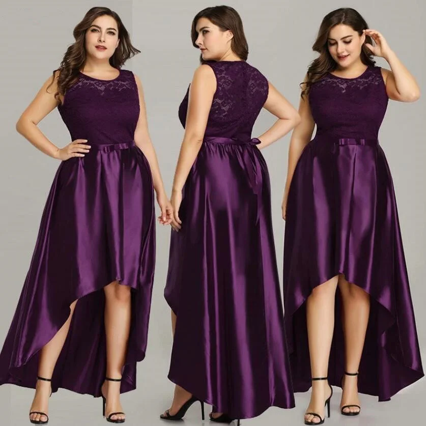 Glamorous Hi-Lo Burgundy Prom Dresses Lace Plus Size Evening Gown