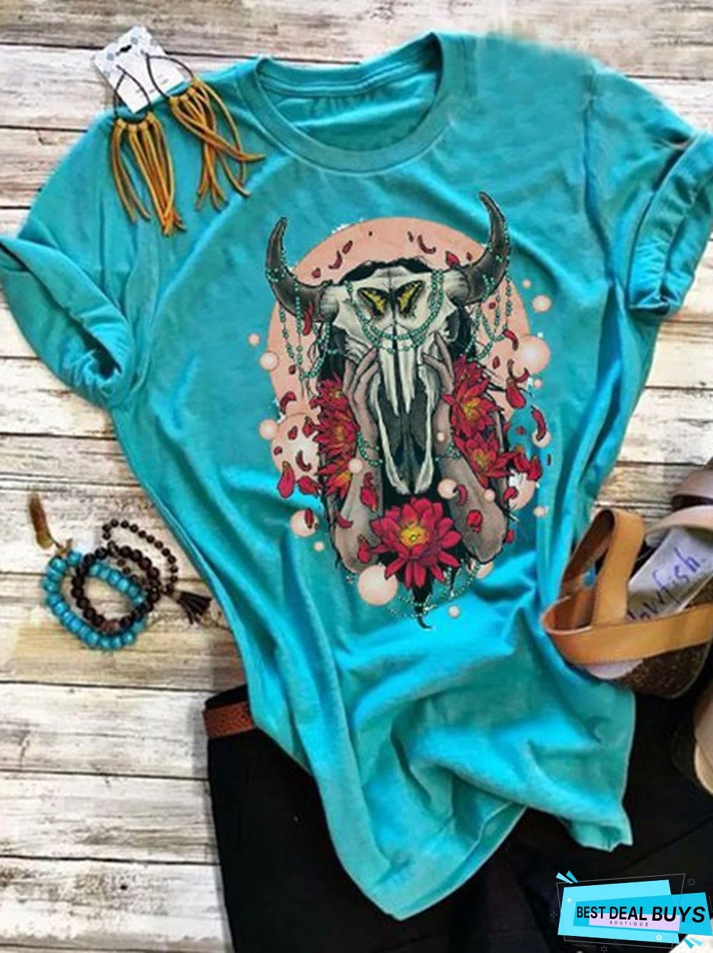 Blue Shift Floral-Print Cotton Short Sleeve T-shirt