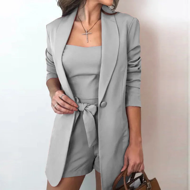 Uveng Color Suit Jacket Cotton Blend Fashion Temperament High Waist Shorts Three-piece Vest
