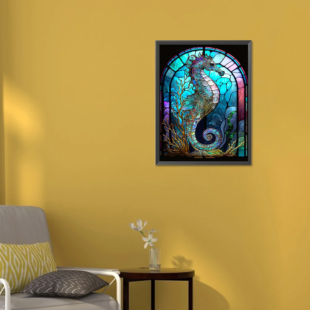 Diamond Painting - Full Round Drill - Stained Glass Hippocampus(30*40cm)