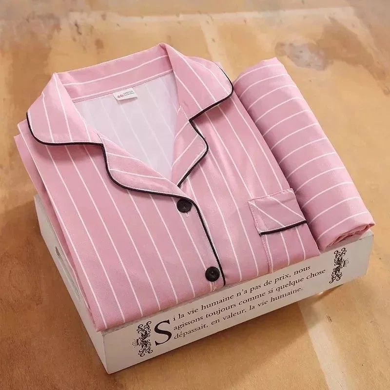 Women Pajamas Set Homewear Viscose Pijama Lingerie for Female V-Neck Long Pyjamas Sleeves Trousers Suit Sleepwear Sets Fashion