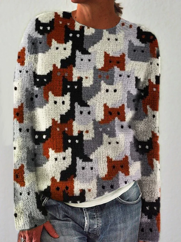 VChics Colorful Cats Knit Art Cozy Sweater