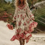 Women's Romantic Rose Embroidery Art Comfy Knitted Maxi Dress - Image 2