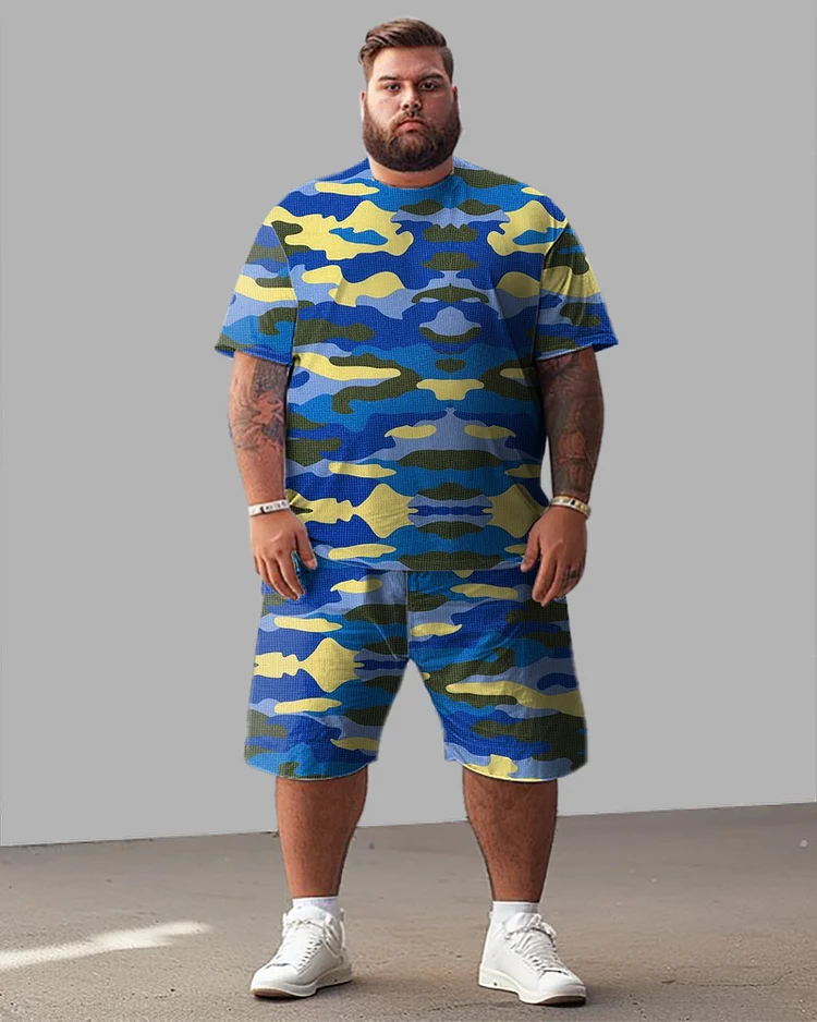 Men's Plus Size Simple Camouflage T-shirt Shorts Suit