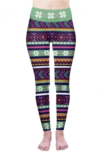 Fair Isle Snowflake Christmas Leggings Navy Blue-elleschic