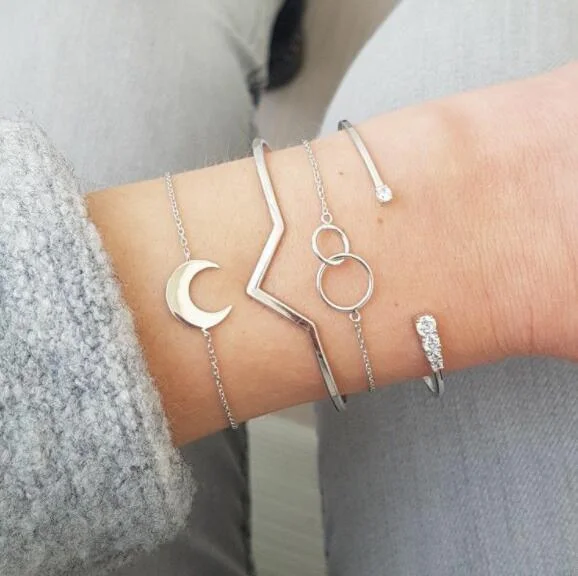 Women plus size clothing 4 Piece Moon Circle Bracelet Wholesale Cheap Jewelry-Nordswear