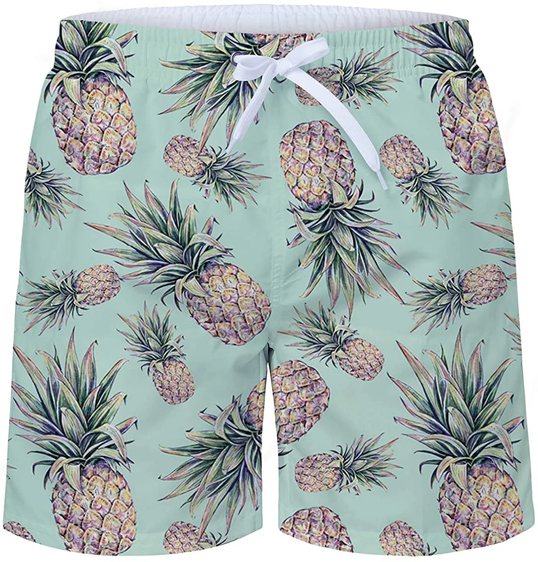 Men's Bathing Suits 3D Print Pineapple Swim Trunks Waterproof Swimsuits for Summer Casual