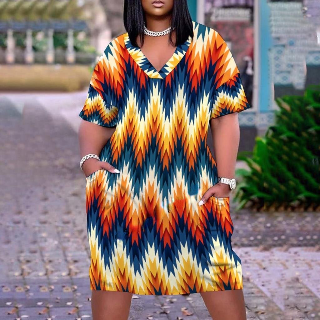 Summer Holiday  Hem Print Sexy V-neck Women's Beach Dress