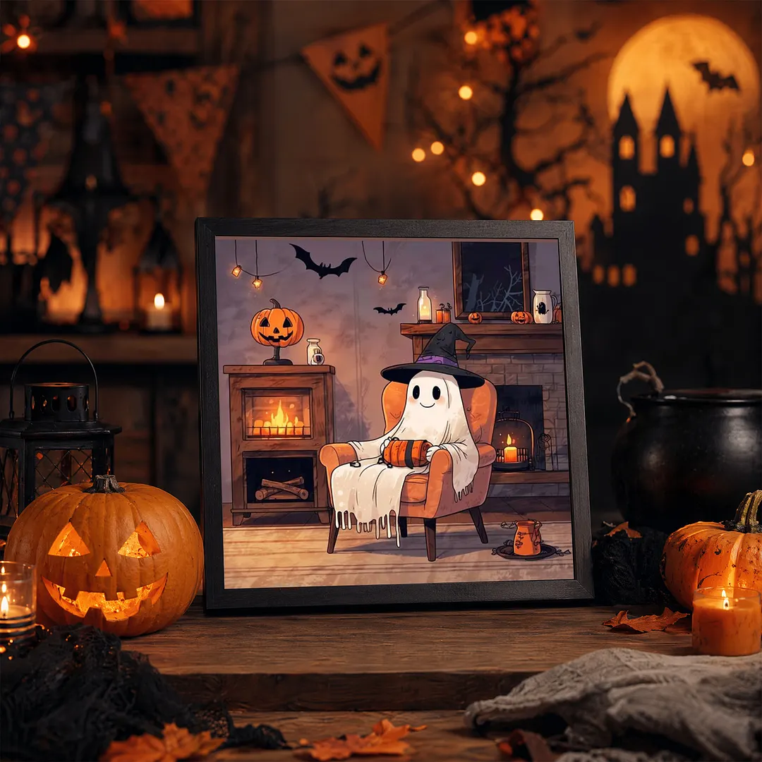 Halloween Fireplace Ghost 5D DIY Full Square Drill Diamond Painting Kits for Adults Beginners Home Decor Diamonds Paintings Gem Art 35x35cm