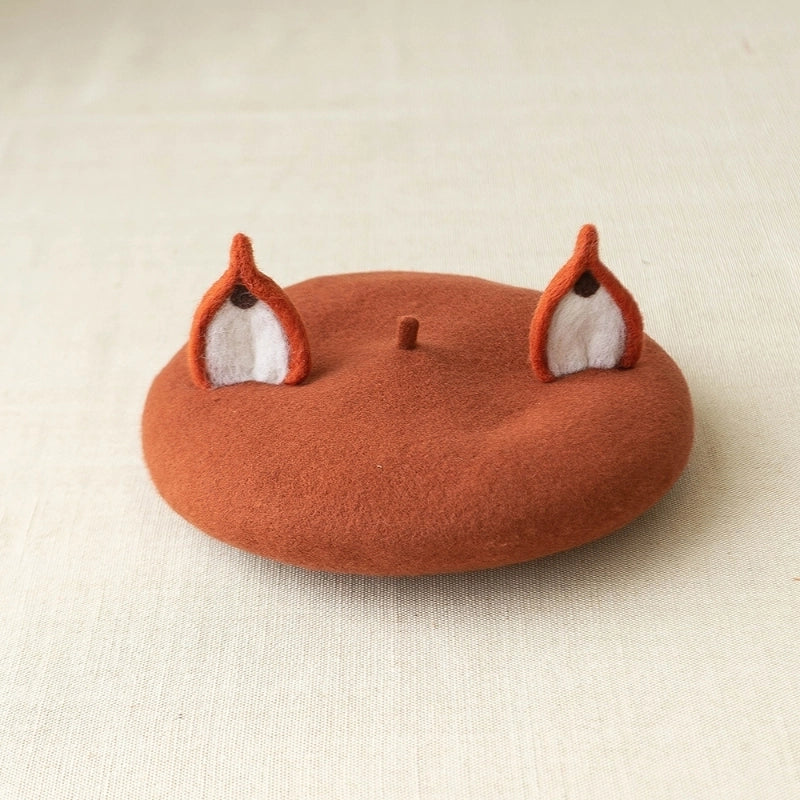 Autumn And Winter Japanese Cute Elk Horn Beret Bear Fox Ear Beret Wool Felt Painter Hat