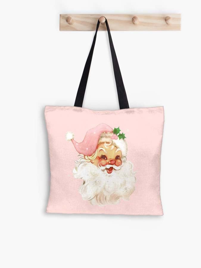 Vintage Pink Santa Print Bag