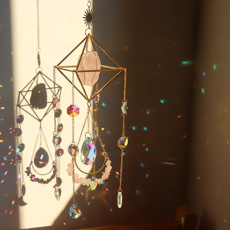 Crystal Light Catchers Wind Chime Sunlight Trap Windchimes Jewelry (Pink)