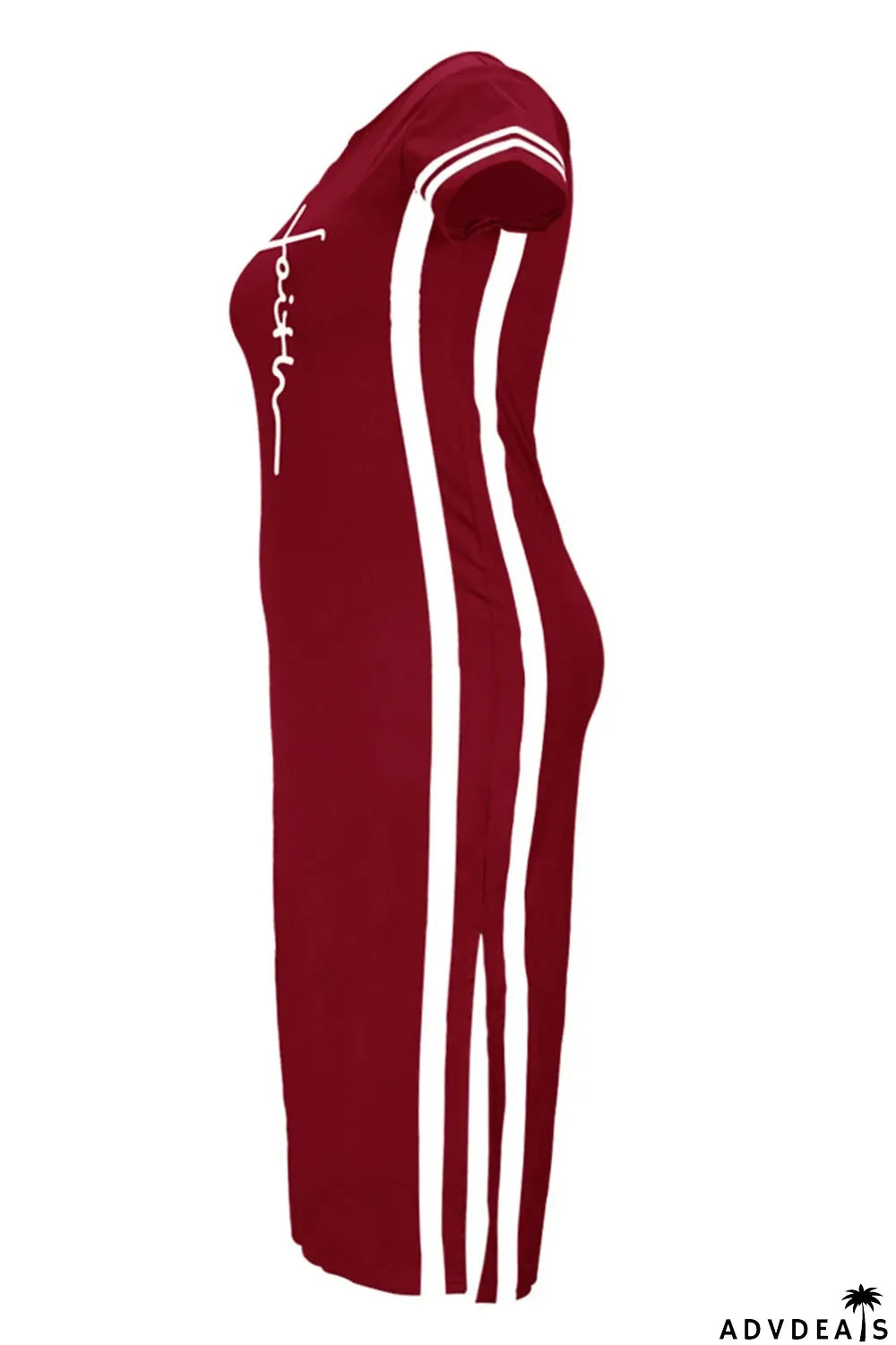 Tibetan Blue Fashion Casual Plus Size Print Slit O Neck Short Sleeve Dress