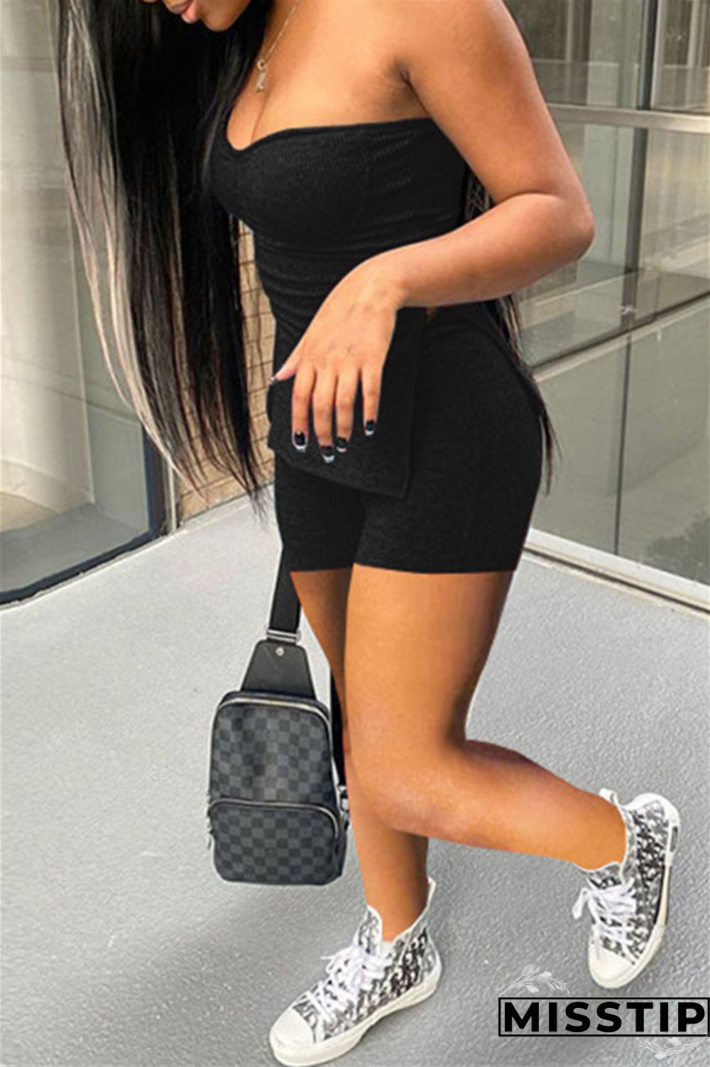 Coral Powder Sexy Casual Solid Backless Slit Strapless Sleeveless Two Pieces
