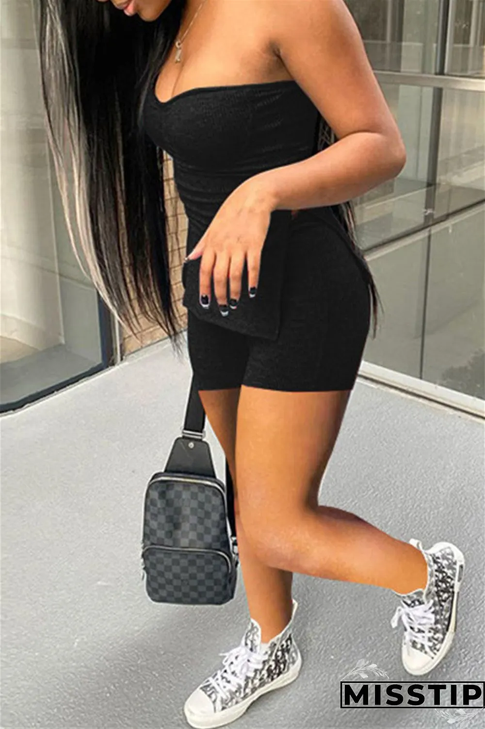 Coral Powder Sexy Casual Solid Backless Slit Strapless Sleeveless Two Pieces