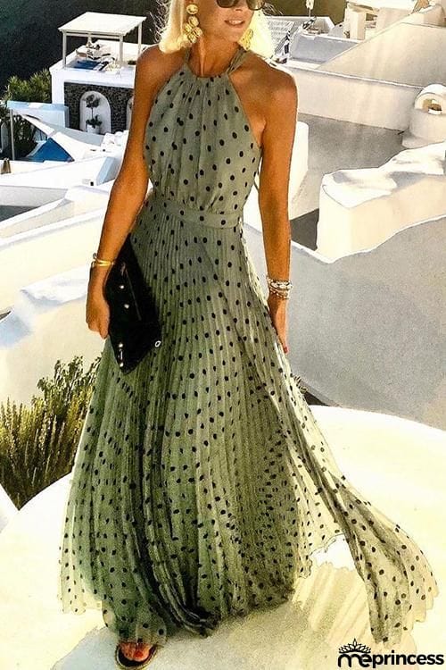 Dot Halter Neck Maxi Dress