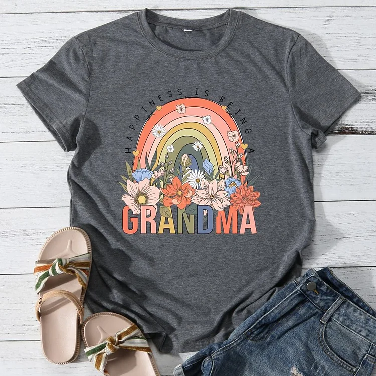 Happiness is being a grandma Round Neck T-shirt-0026018