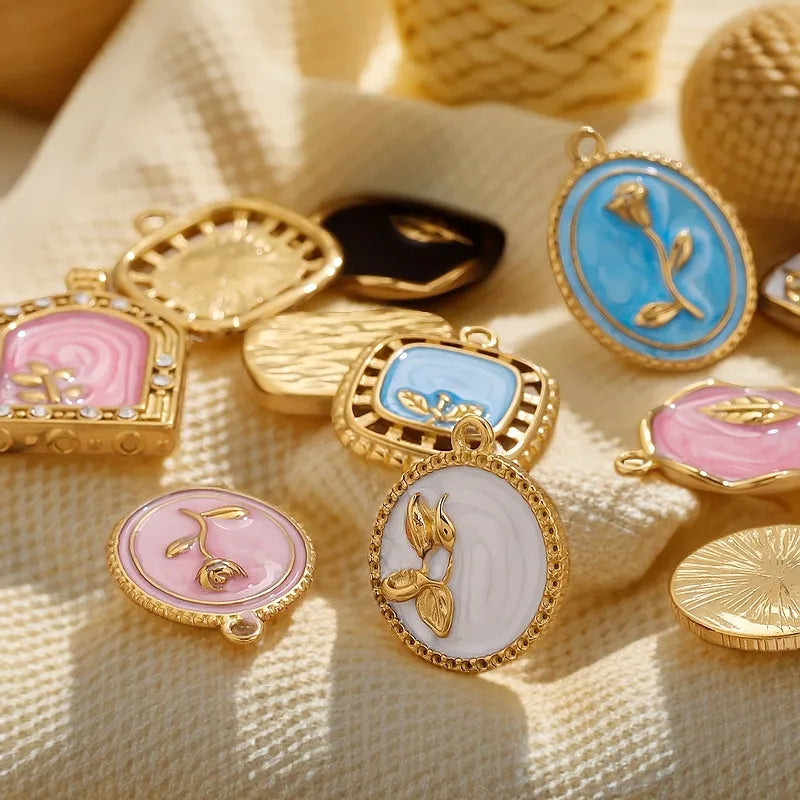 1 Piece 18 * 23mm 19mm 20.5mm 304 Stainless Steel Leaf Rose Flower Pendant Jewelry Accessories