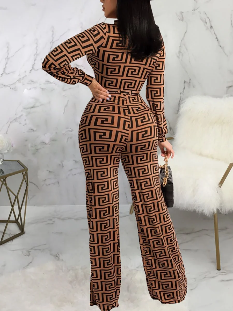 Trendy Printed Long Sleeve Jumpsuit