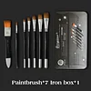 (US Local)8Pcs/Set Oil Painting Brushes with Iron Box Drawing Art Supplies (Wolf Hair)
