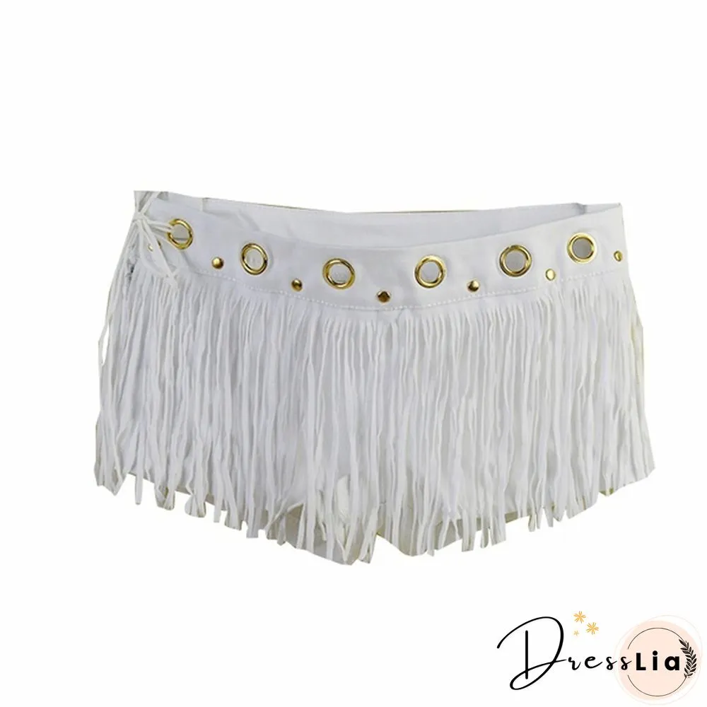 Women Tassel Denim Jeans Low Waist Hot Pants Nightclub DJ Slim Shorts