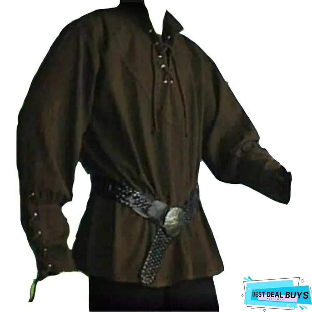 Men Medieval Retro Collar Long Sleeve Shirt