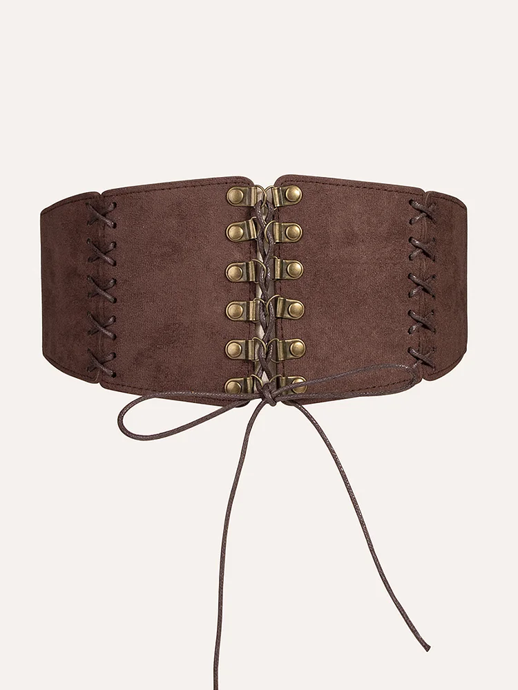 Suede Lace Up Metal Button Waist Cincher Corset