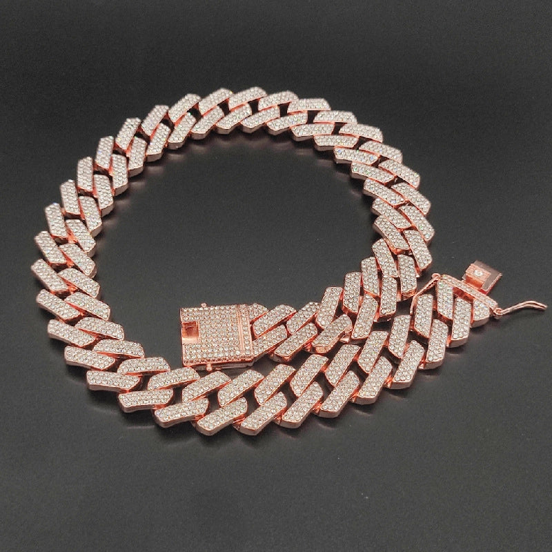 Direct Explosions Diamond 20mm Three-row Drill Miami Cuba Chain Full Of Zircon Men’s Hip-hop Necklace