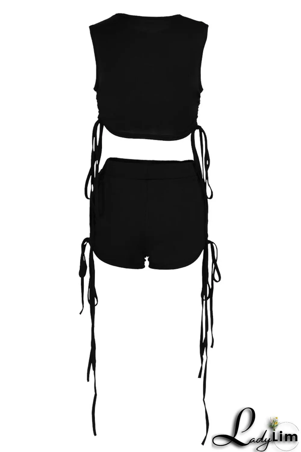 Black Sexy Sportswear Print Patchwork Frenulum O Neck Sleeveless Two Pieces