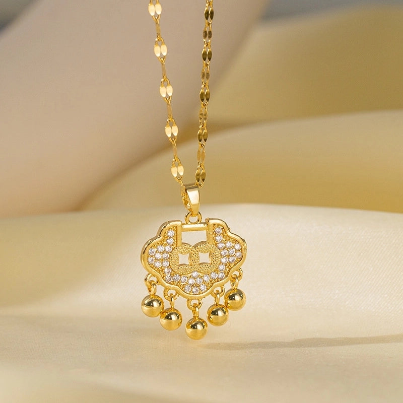 Sweet Minimalist Star Heart Shape Bow Knot Titanium Steel Zircon Plating Inlay Pendant Necklace