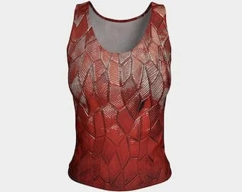 Pornhint Red Dragon Scales Tank Top,Fitted Tank Top,Athletic Tank Tops, Fashion Tank,Women Yoga Tank Top,Workout Tank Top,Mermaid,Dungeons,Gym,Scales