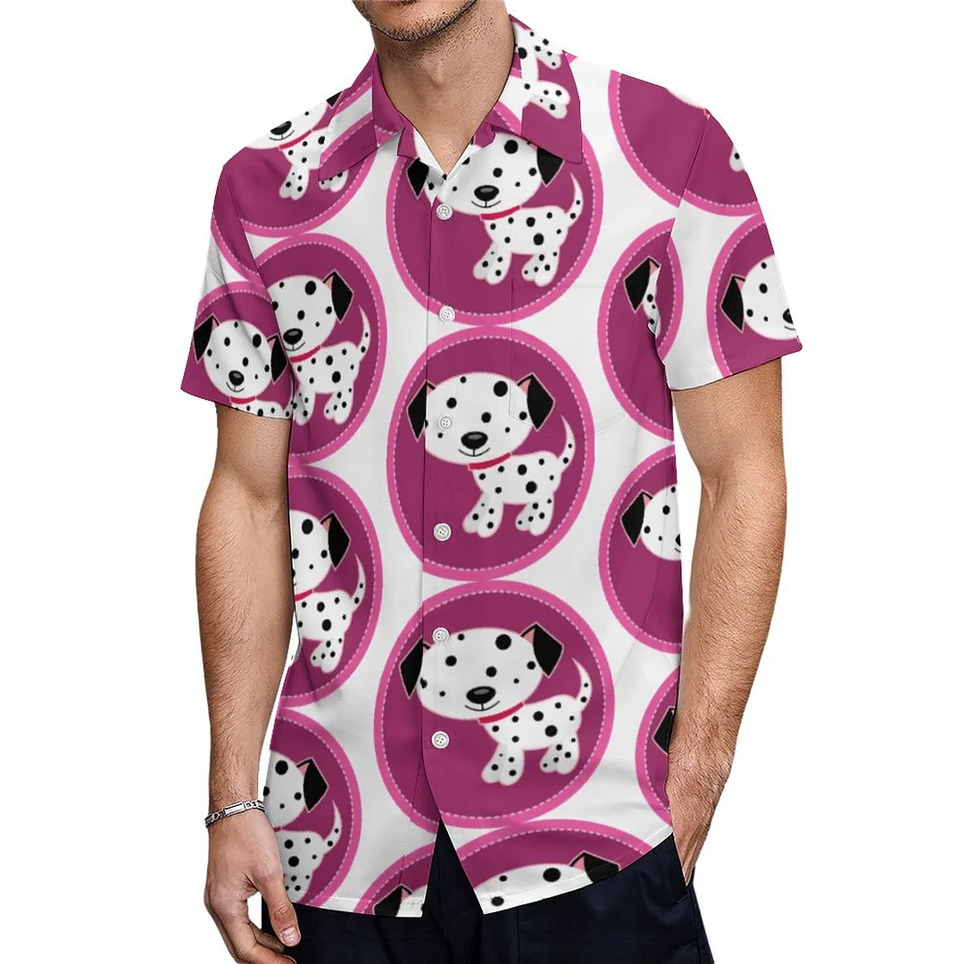 Dalmatian Dog Puppy Fire Fighter Polka Dots Hawaiian Shirt Mens Button Down Plus Size Tropical Hawaii Beach Shirts