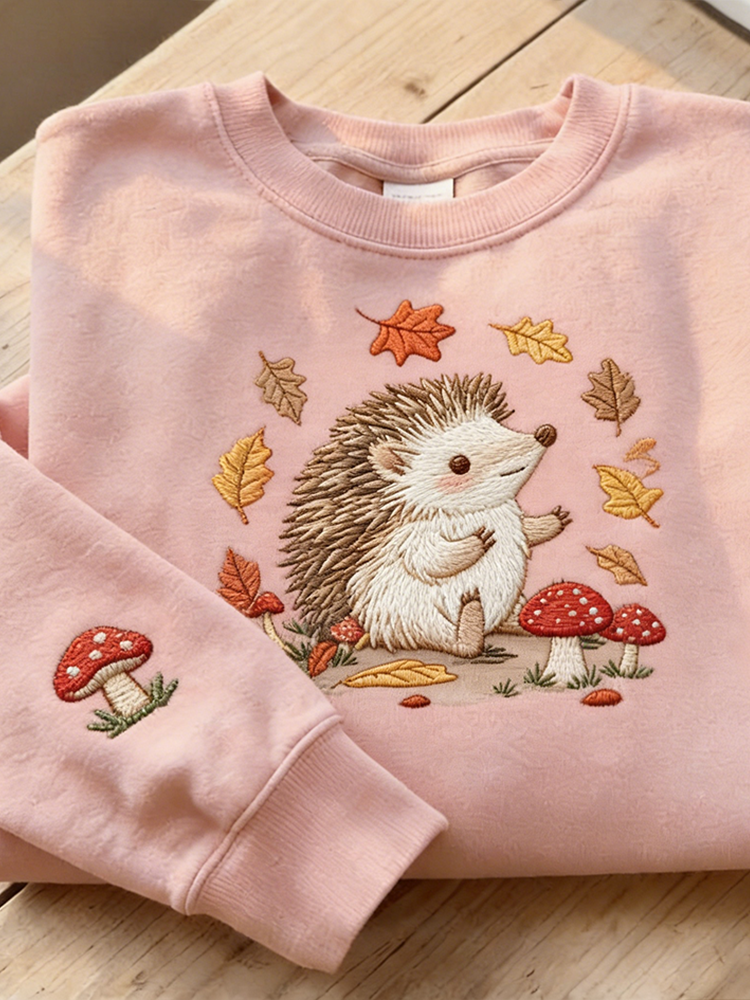 Cute Hedgehog Pattern Design Round Neck Casual Sweatshirt wearshes