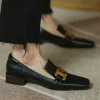 Ladies Retro Square Toe Buckle Loafers