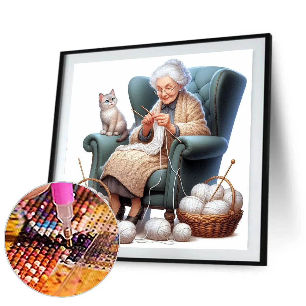 Diamond Painting - Full Round Drill - Knitting Grandma(Canvas|40*40cm)
