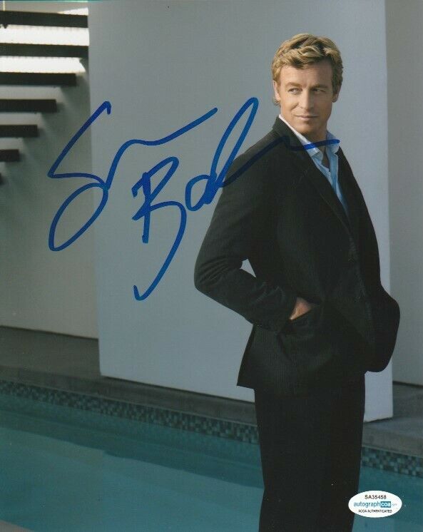 THE MENTALIST SIMON BAKER SIGNED PATRICK JANE 8x10 Photo Poster painting #2 BREATH ACOA COA