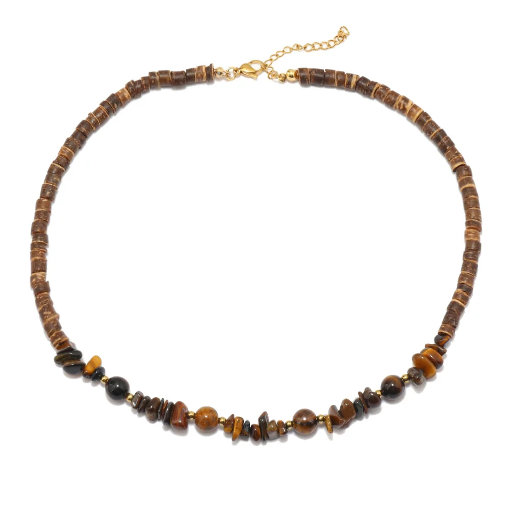 Men's Simple Natural Gravel Spacer Handmade Coconut Shell Necklace European And American Cross-border Hip-hop Turquoise Clavicle Chain