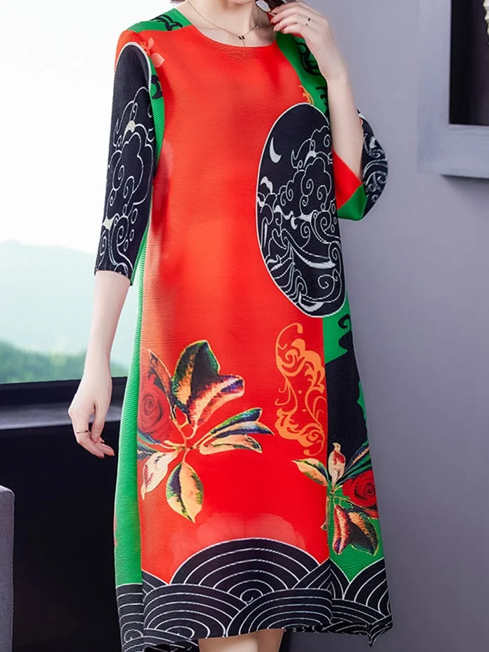 Fashion Print Pleated Dress